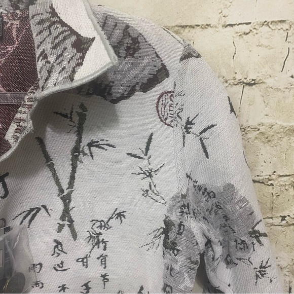 NWT Zashi White Chinese Print Art To Wear Coat Jacket - Picture 2 of 5